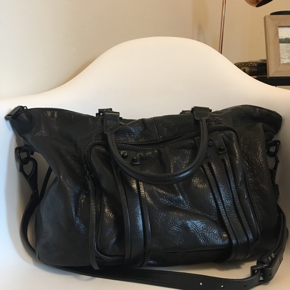 she + lo black leather zip satchel